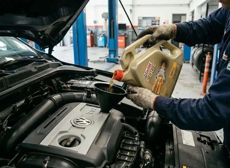 Técnico realizando cambio de aceite en Lubricentro O'Higgins